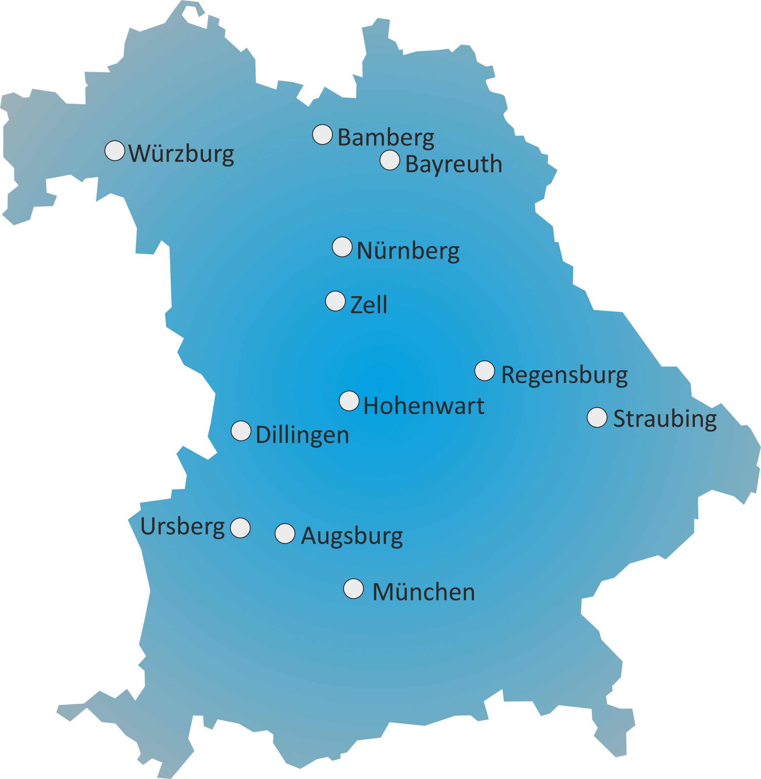 Bayernkarte mit wichtige Städte